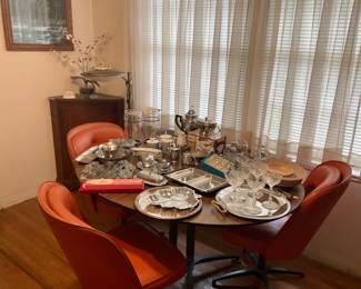 Corner Cabinet, Champagne Glasses & Miscellaneous Serving & Dining Items.