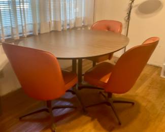 Dining Set — 3 Orange Chairs & Oval Table