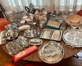 Serving pieces and Champagne Glasses.