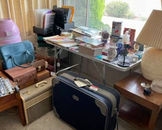 Pink Old School Hair Dryer, Suitcases, Cameras, & Miscellaneous Household & Office Items.