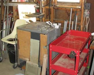 drill press, rolling tool cart