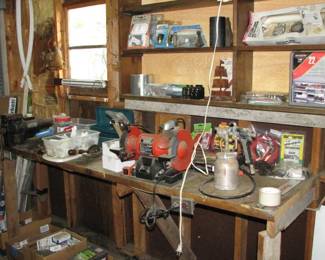 bench grinder, large and small vise and much more