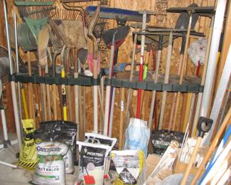 lawn care chemicals and lots of yard tools!