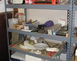 more coolers, vintage light shades, small parts bins and more