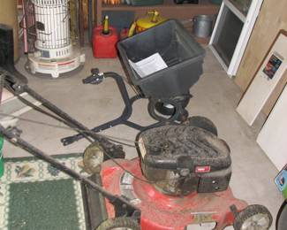 lawn spreader, push mower
