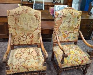 Pair French Tapestry Armchairs