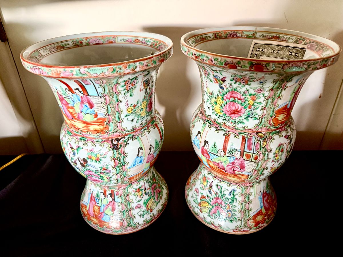 Antiique Chinese hand painted bases