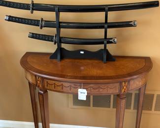 Demi Lune Wood Table with Drawer
