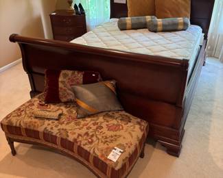 Ethan Allen Sleigh Queen Bed Frame, Ethan Allen Supreme Comfort Plus Queen Mattress and Box Spring, Ethan Allen Tall 4 Drawer Nightstand, Table Lamp
