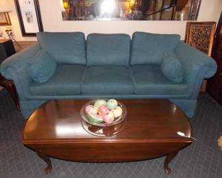 2 matching blue sofas