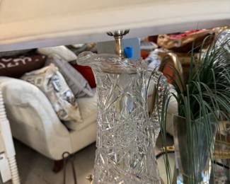 Crystal pitcher lamp on silver base