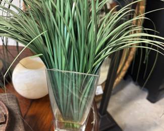 faux plant in glass vase