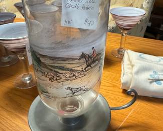 Painted glass hurricane candle holder