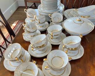 Service for 8, Seyei hand carved china from Japan, pattern is "Pearl Rice"