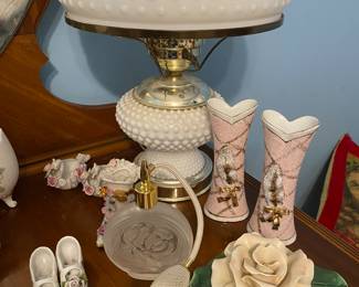Vintage Porcelain Flower Trinket Box, Vintage GWTW Lamp