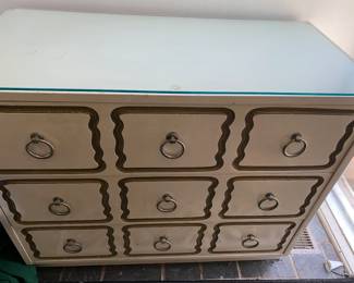 Mid Century 3 Drawer Chest with Custom Glass Top. 
