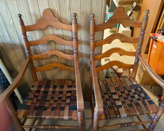 Vintage Ladder Back Chairs, Leather Strap Seats