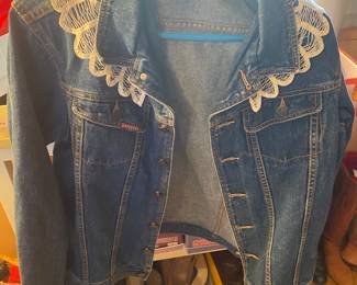 Denim Jacket with Lace Applique