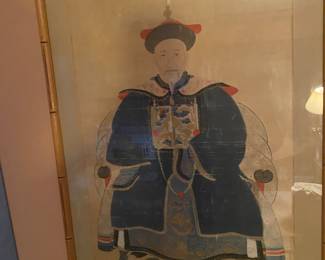 Vintage Chinese Emperor & Empress Portraits Painted on Silk, Bamboo Frame. THIS IS A PAIR. Qing Dynasty