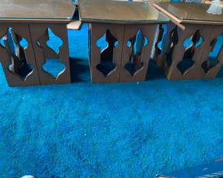 Mid Century Slim Harvey Probber Occasional Tables Custom Glass Top, Trefoil Design