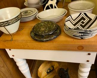Island Butcher Block Kitchen Table, Mid Century Serve Ware, Mid Century Trivets