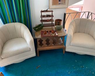 Mid Century Swivel Chairs, Mid Century Slim Harvey  Probber Occasional Table, Trefoil Design