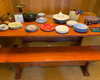 Vintage Knotty Pine Rustic Farmhouse Table with 2 Benches