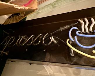 Espresso neon sign with transformer on back