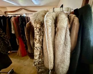The clothing room has racks of vintage clothes, coats, furs, designer duds, hats, cashmere, shoes, handbags - enough to start your own vintage clothing store!