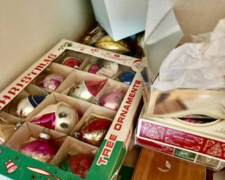 Antique Christmas ornaments - hall closet