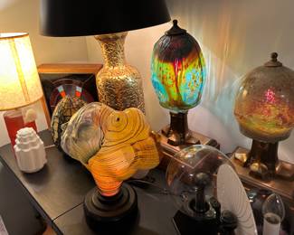 Art Deco and Mission Era Hand Blown Art Glass Lamps - Truly unique and incredible