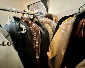 The clothing room has racks of vintage clothes, coats, furs, designer duds, hats, cashmere, shoes, handbags - enough to start your own vintage clothing store!