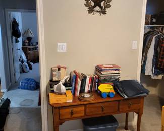 small desk with books