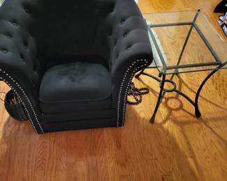 Almost new accent chair and glass end table