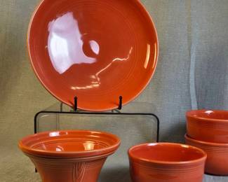 FIESTA 5PC Set Presentation Plate Hostess Serving Bowl Three Gusto Bowls, Persimmon.
