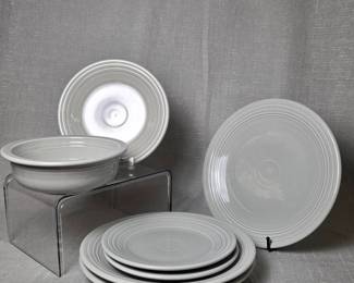 FIESTA 7PC Set Medium Lip Bowl Chop Plates Luncheon Plates, Pearl Gray.
