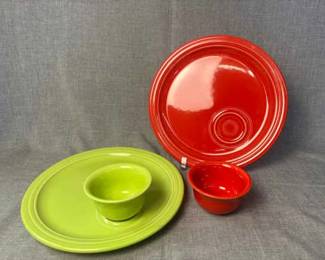 FIESTA 4PC Set 2 Welled Snack Plate 2 Bouillon Bowl, Chartreuse Scarlett