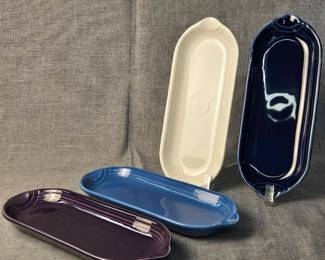 FIESTA 4PC Set Relish Corn Tray Plum, Lapis, Cobalt, White. The Homer Laughlin China Co.