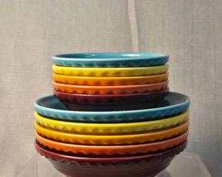 FIESTA 10PC Set Medium Small Pie Plates, Turquoise, Sunflower, Tangerine, Persimmon Cinnabar