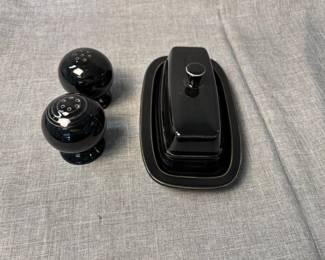 FIESTA 4PC Set Classic Rim Large Covered Butter Dish Retired Salt Pepper Shaker , Black