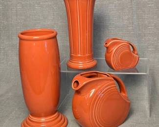 FIESTA 4PC Set Millennium III Vase Small Flared Vase Large and Small Disc Pitcher, Persimmon