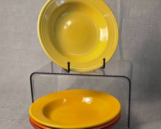 FIESTA 4PC Rimmed Soup Plates, Sunflower, Marigold, Poppy and Paprika.