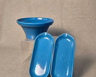 FIESTA 3PC Set Hostess Serving Bowl Relish Tray Set, Peacock The Homer Laughlin China Co.