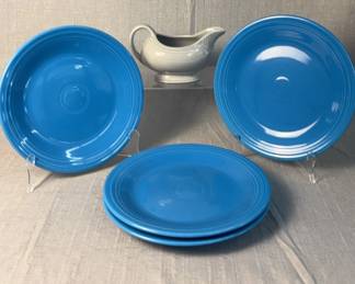 FIESTA 5PC Dinner Plates And Gravy Bowl, Peacock, Pearl Grey