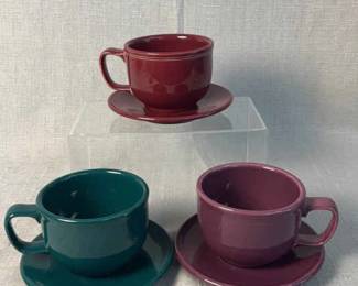 FIESTA 6PC Jumbo Latte Mugs And Saucers In Evergreen, Cinnabar, Heather