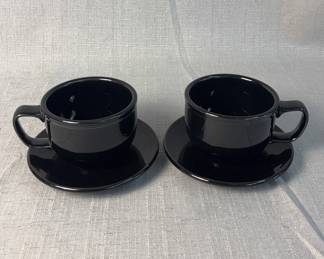 FIESTA 4PC Jumbo Latte Mugs And Saucers In Black 2 Jumbo Latte Mugs, 2 Saucers