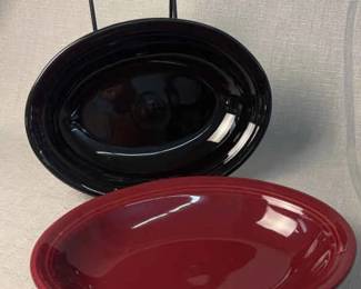 FIESTA, 2PC Oval Serving Platters In Black And Cinnabar