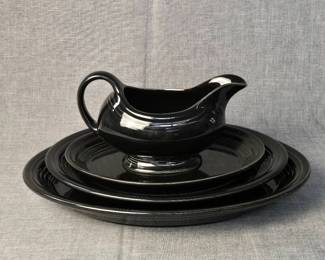 FIESTA 4PC Set 3 Oval Serving Plates Gravy Boat, Black The Homer Laughlin China Co.
