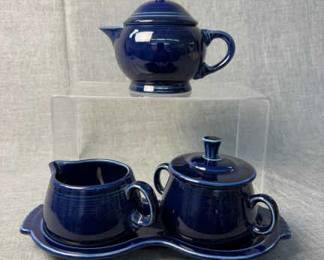 FIESTA 4PC Sugar Bowl Creamer Set and Small Teapot, Cobalt