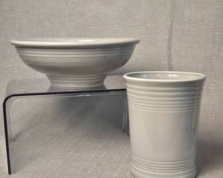 FIESTA 2PC Set Large Pedestal Bowl Utensil Holder, Pearl Gray